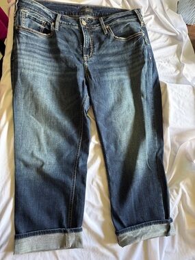 Silver Jeans Dark Blue Boyfriend Denim with Rolled Cuffs